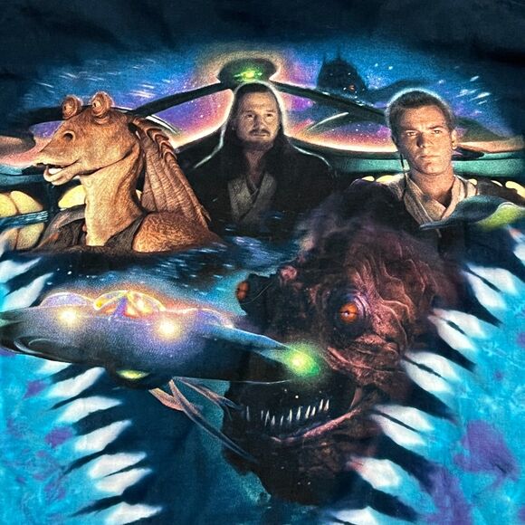 Vintage 90s Star Wars Phantom Menace Liquid Blue AOP All Over Print Promo Men L - Picture 6 of 6